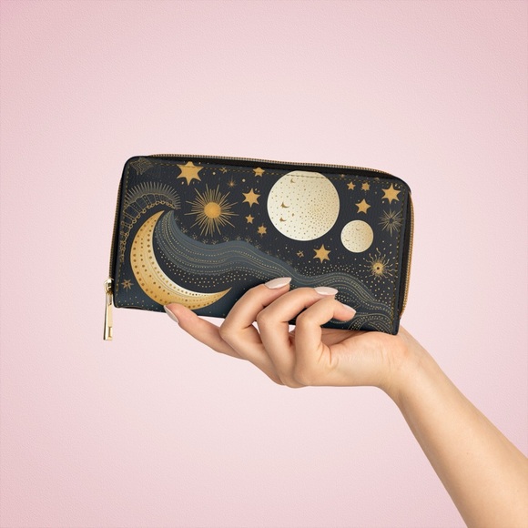 Celestial Moon Zipper Wallet | Starr and Cosmic, Astrology Themed - Picture 4 of 5